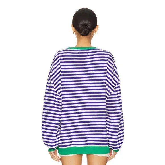 We The Free x Free People Classic Striped Oversized Crewneck Sweater Top - Picture 6 of 8